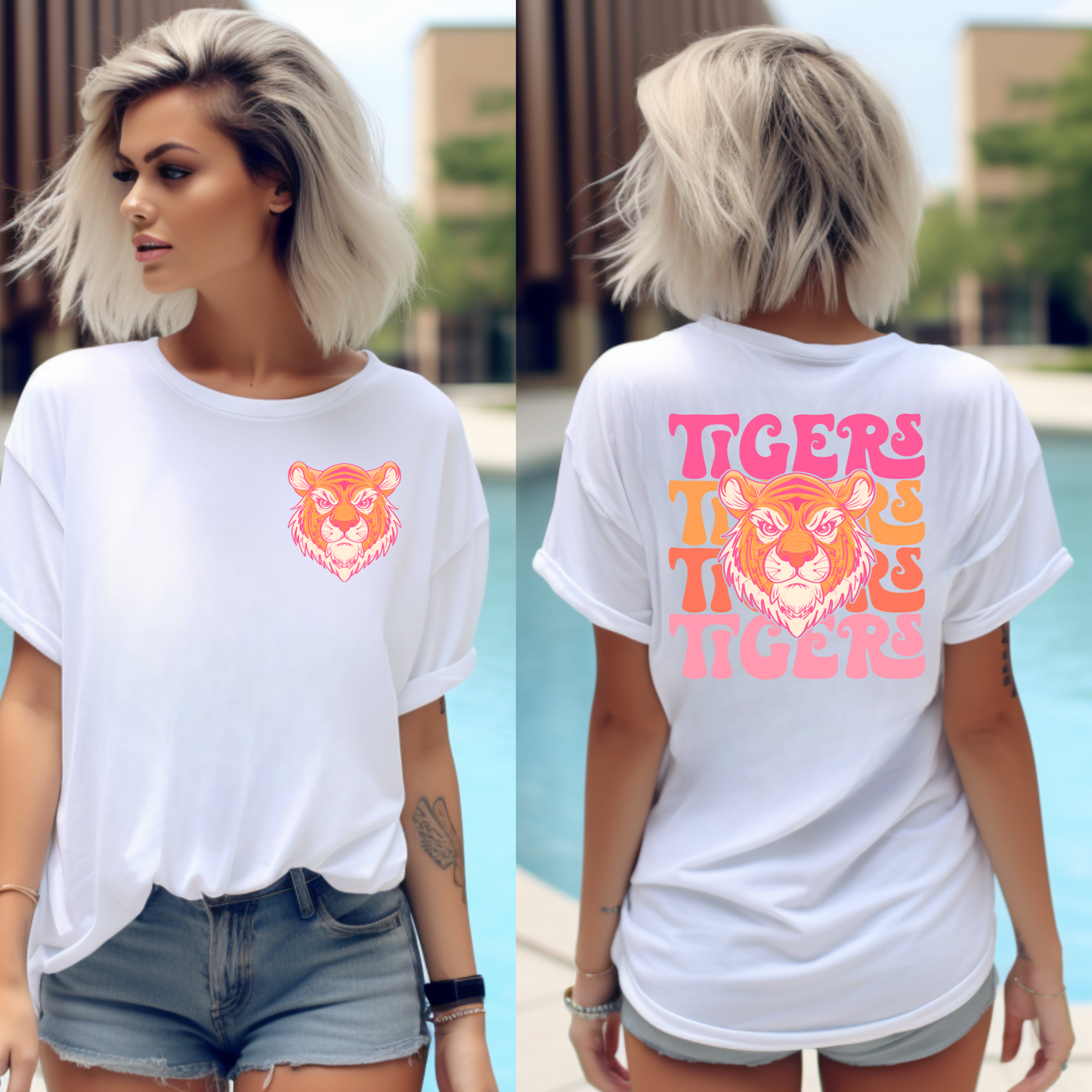 Pink and Orange Tigers Front and Back