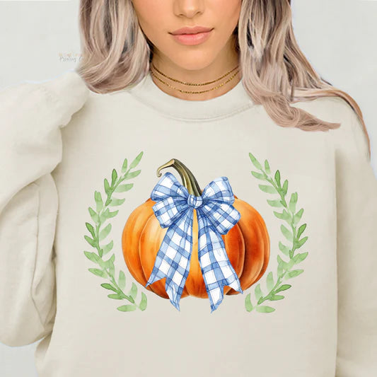 Blue Gingham Preppy Pumpkin